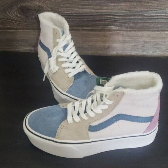 New Vans Sk8 Hi Pig Suede Color Block Platform Water Repellent Sneakers Faux Fur - Picture 2 of 9